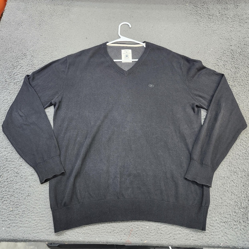 Tom Tailor Sweater Mens 2XL Gray V Neck Knit Pullover Long Sleeve Logo